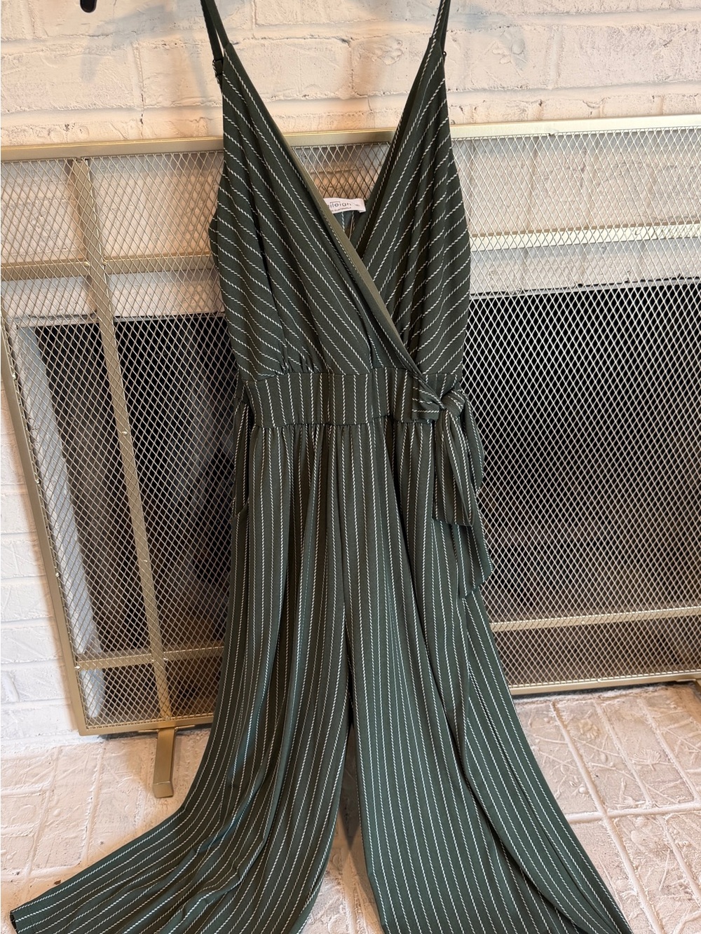 Kaileigh Rica Knit Olive Green Pinstripe Jumpsuit